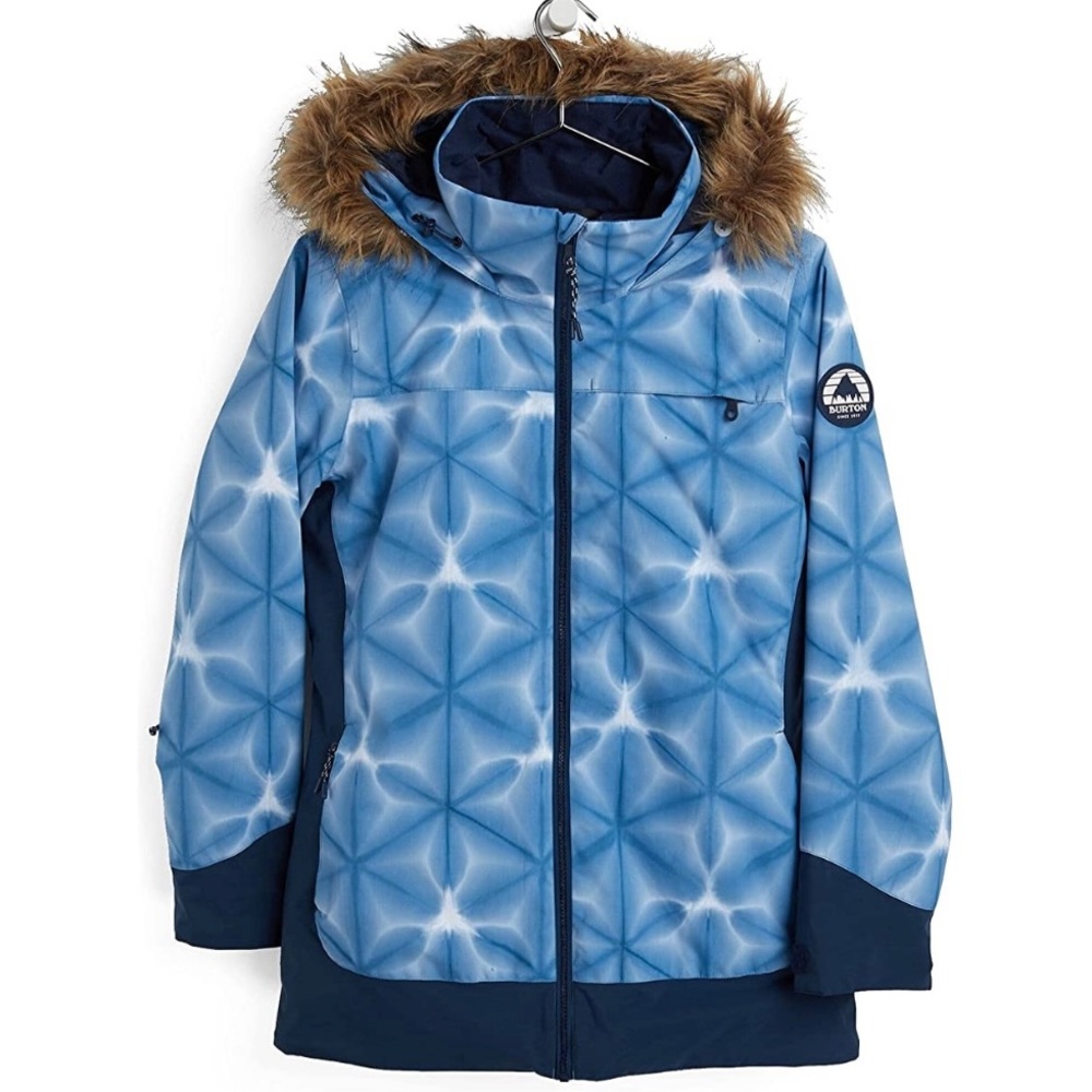 Burton Lelah Snowboard Jacket Womens Large Blue Dailola Shibori/Dress Blue